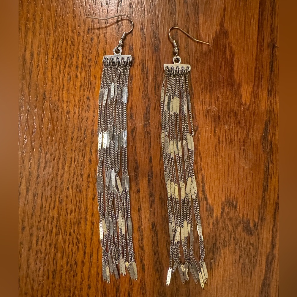 NWOT 5” Silver Tassel Waterfall Dangle Earrings